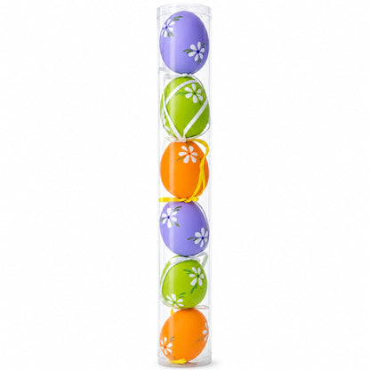 Set of 6 Green, Purple, Orange Flowers Plastic Easter Egg Ornaments 2.25 Inches