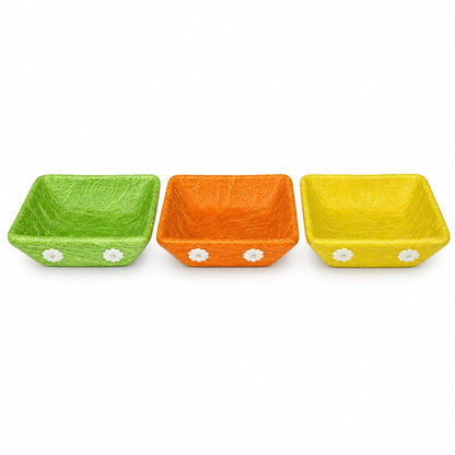 Set of 3 Green, Orange & Yellow Sisal Silk Trays 7 Inches