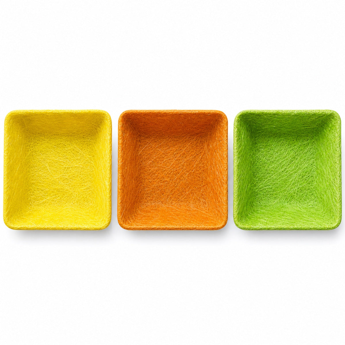 Set of 3 Green, Orange & Yellow Sisal Silk Trays 7 Inches