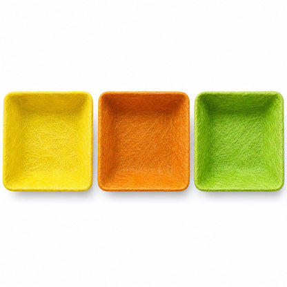 Set of 3 Green, Orange & Yellow Sisal Silk Trays 7 Inches