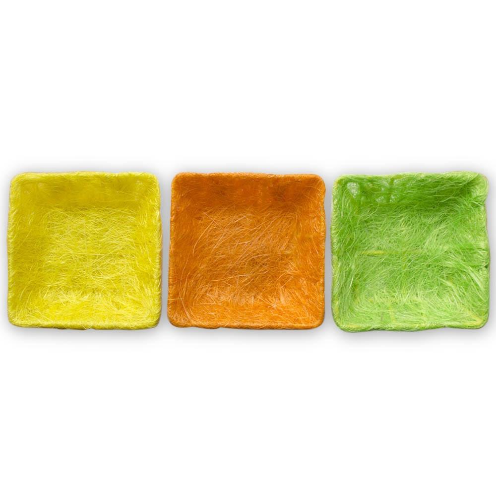 Set of 3 Green, Orange & Yellow Sisal Silk Trays 7 Inches