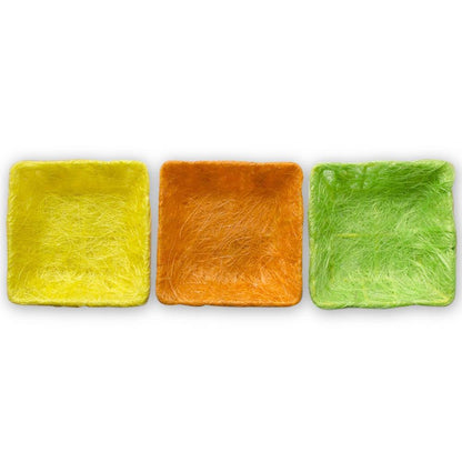Set of 3 Green, Orange & Yellow Sisal Silk Trays 7 Inches
