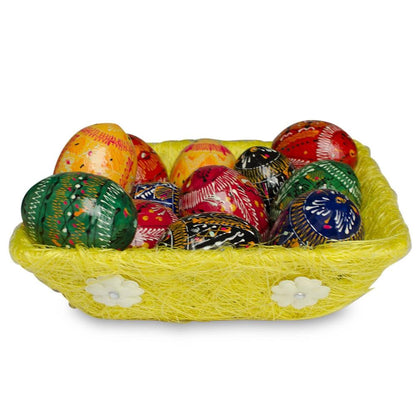 Set of 3 Green, Orange & Yellow Sisal Silk Trays 7 Inches