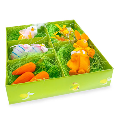 Set of 9 Easter Egg Hunt Toys With Bunny Hats and Ornaments 4 Inches Tall