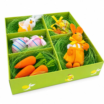 Set of 9 Easter Egg Hunt Toys With Bunny Hats and Ornaments 4 Inches Tall