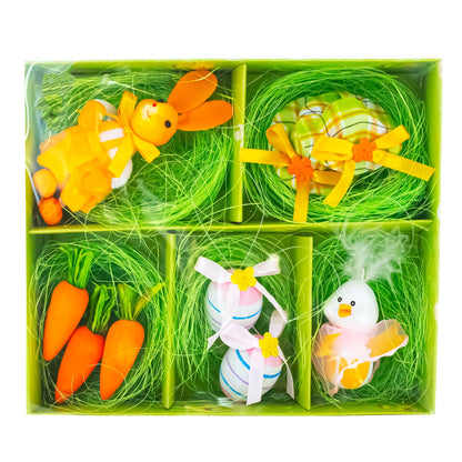 Set of 9 Easter Egg Hunt Toys With Bunny Hats and Ornaments 4 Inches Tall