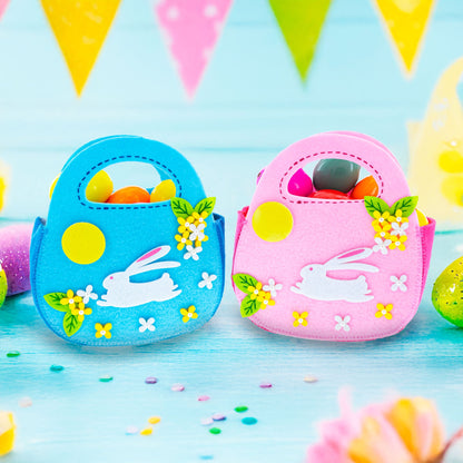 Set of 2 Felt Easter Baskets Carry Totes - Egg Hunt Bags with Handles 7.5 Inches Tall