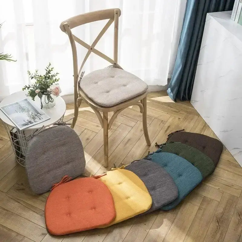 Tufted beige textured dining chair cushions for dining room