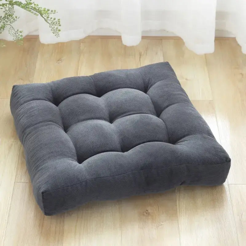 Tufted brown velvet corduroy floor seat cushion – living room pouf