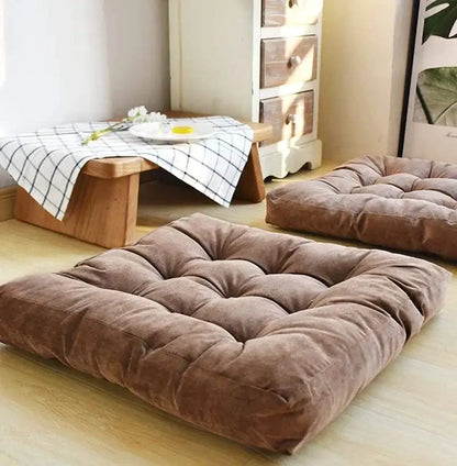 Tufted brown velvet corduroy floor seat cushion – living room pouf