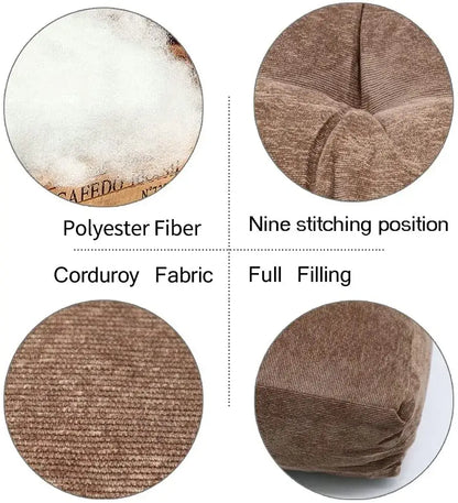 Tufted brown velvet corduroy floor seat cushion – living room pouf