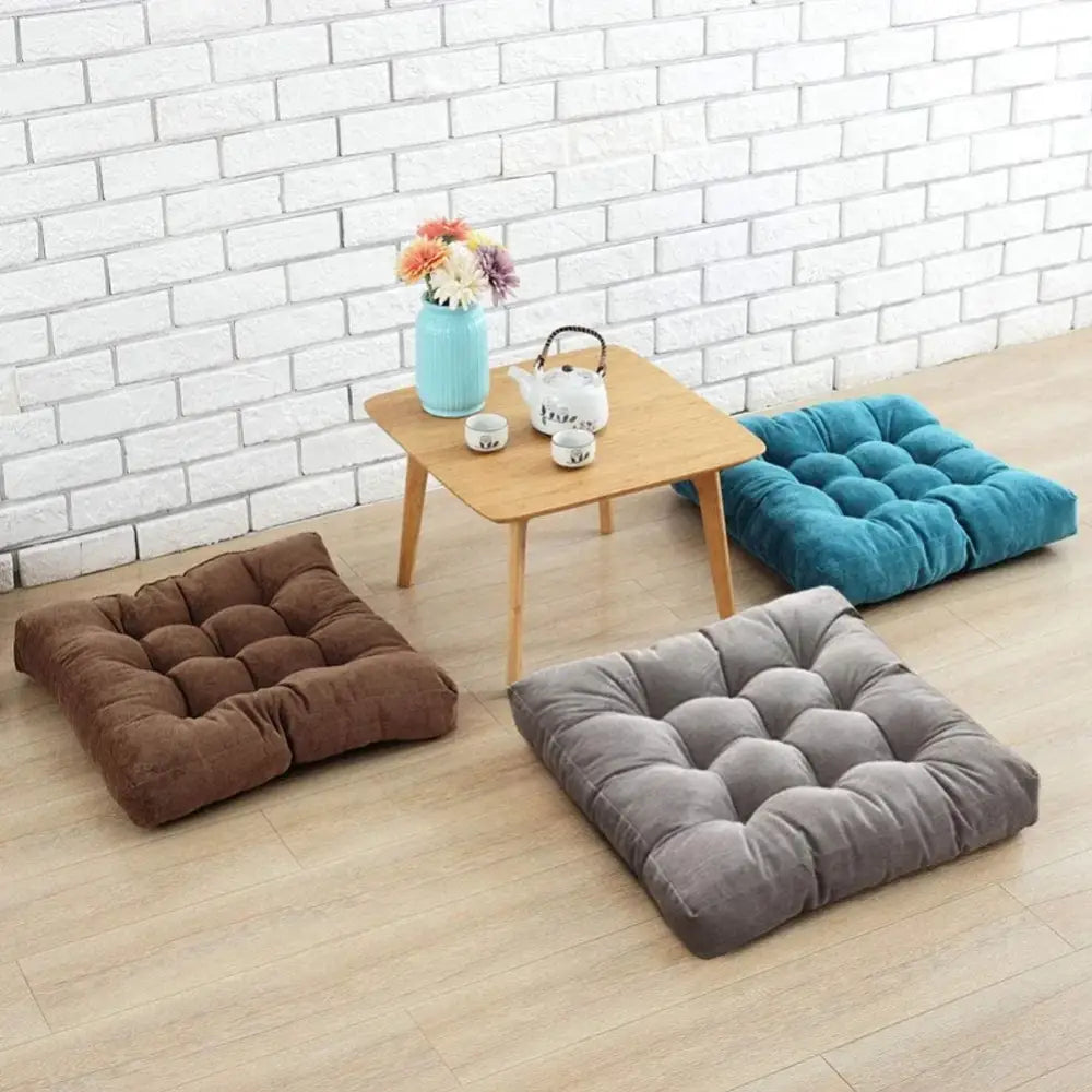 Tufted brown velvet corduroy floor seat cushion – living room pouf