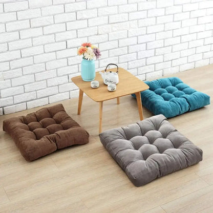 Tufted brown velvet corduroy floor seat cushion – living room pouf