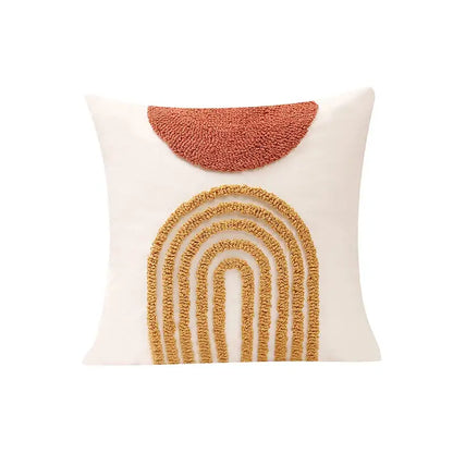 Tufted burnt orange and yellow cushion cover living room