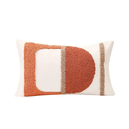 Tufted burnt orange and yellow cushion cover living room