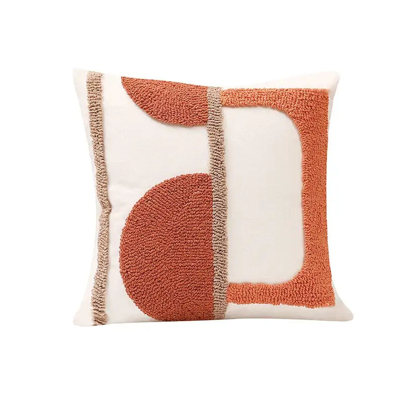 Tufted burnt orange and yellow cushion cover living room