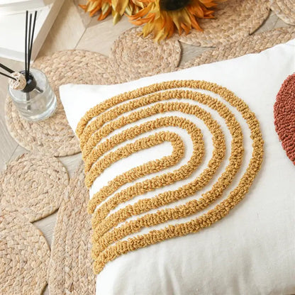 Tufted burnt orange and yellow cushion cover living room