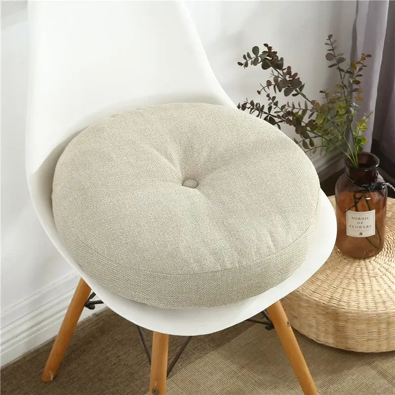 Tufted grey linen floor pillow seating cushion living room pouf