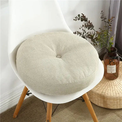 Tufted grey linen floor pillow seating cushion living room pouf