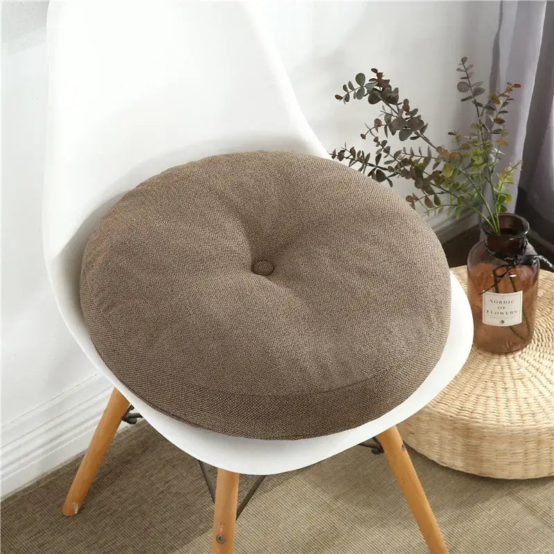 Tufted grey linen floor pillow seating cushion living room pouf