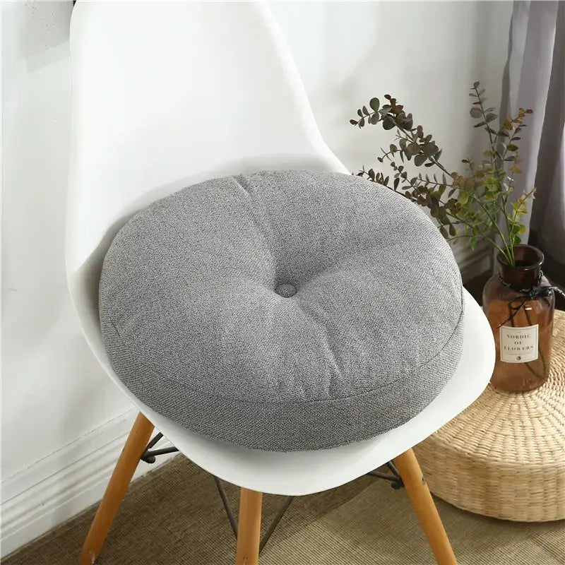 Tufted grey linen floor pillow seating cushion living room pouf