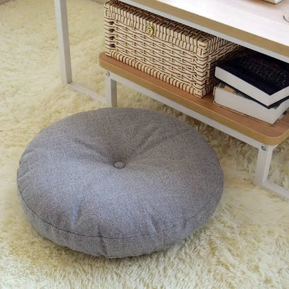 Tufted grey linen floor pillow seating cushion living room pouf