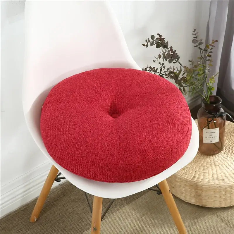 Tufted grey linen floor pillow seating cushion living room pouf