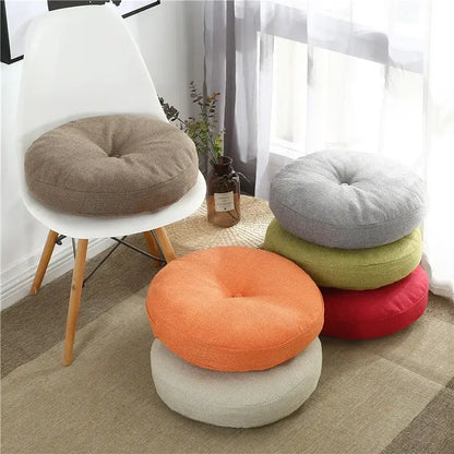 Tufted grey linen floor pillow seating cushion living room pouf
