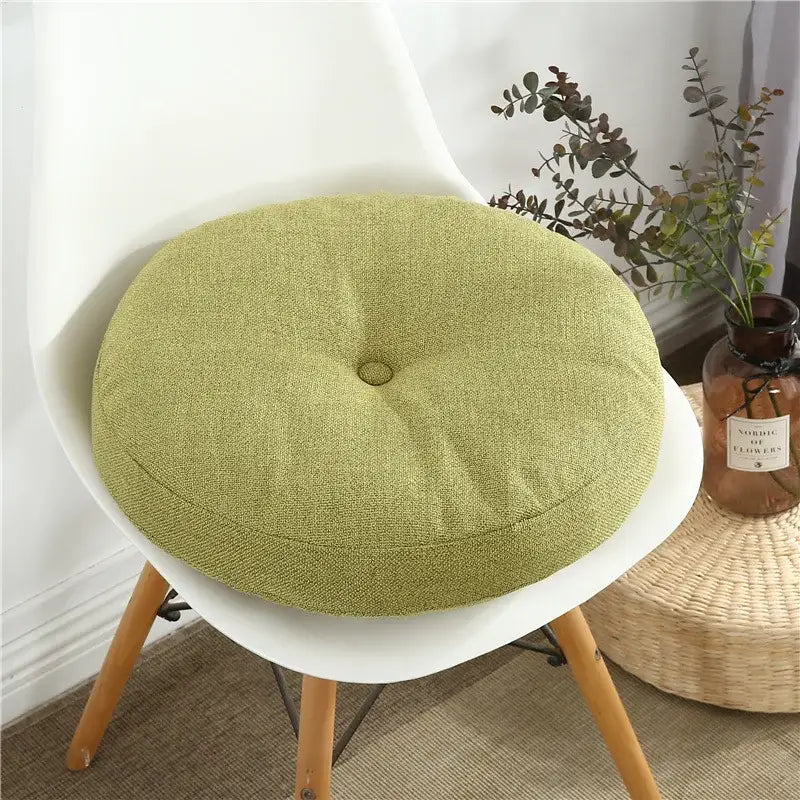 Tufted grey linen floor pillow seating cushion living room pouf