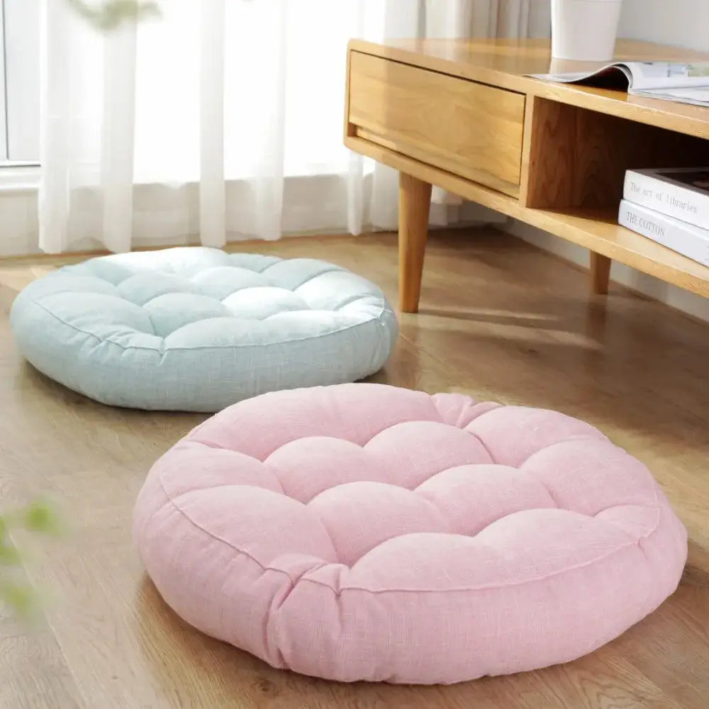 Tufted pink & light blue kids round floor cushions bedroom seating