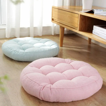 Tufted pink & light blue kids round floor cushions bedroom seating