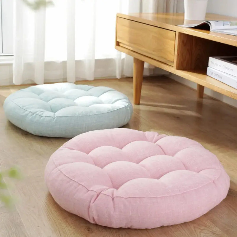 Tufted pink & light blue kids round floor cushions bedroom seating