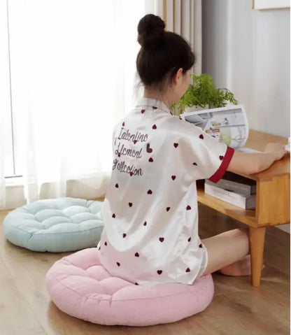 Tufted pink & light blue kids round floor cushions bedroom seating