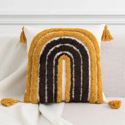 Tufted tassels white & yellow cushion cover living room decor