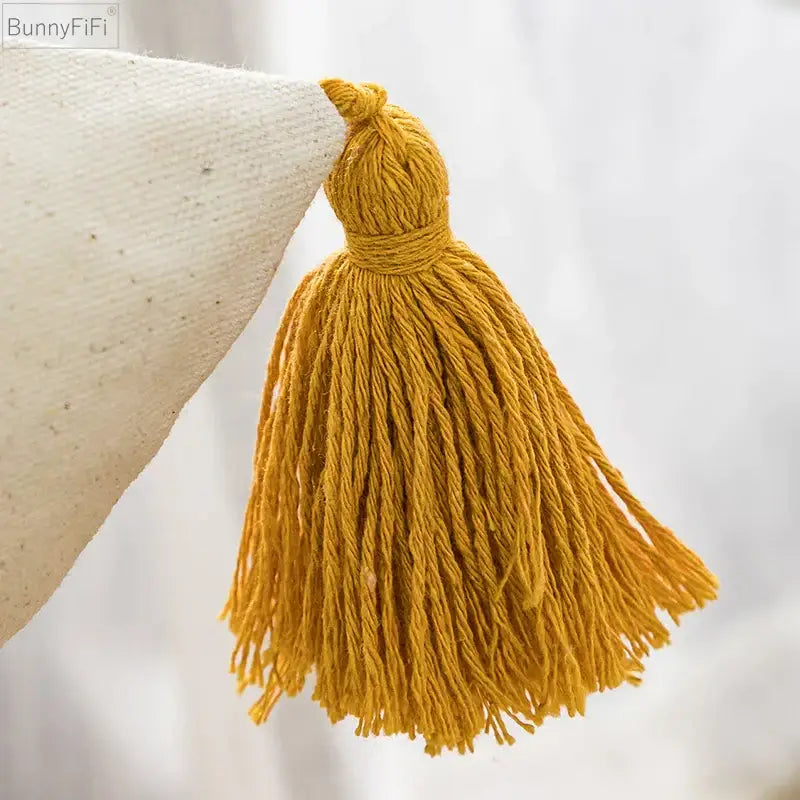 Tufted tassels white & yellow cushion cover living room decor