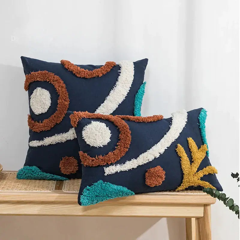 Tufted tassels white & yellow cushion cover living room decor
