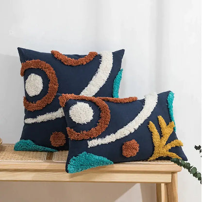 Tufted tassels white & yellow cushion cover living room decor