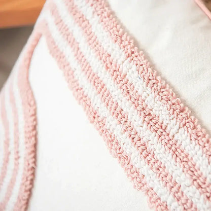Tufted white & blush pink cotton loop cushion cover living room