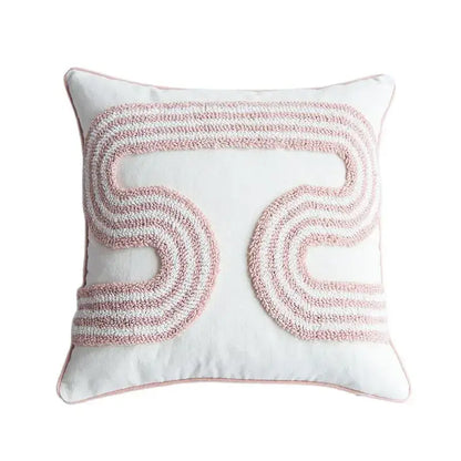 Tufted white & blush pink cotton loop cushion cover living room