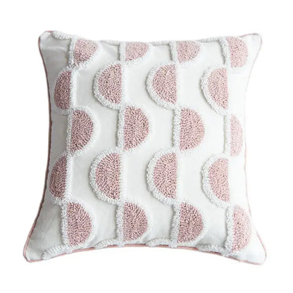 Tufted white & blush pink cotton loop cushion cover living room