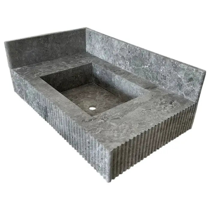 Tundra Gray Marble Rectangular Wall Mount Bathroom Sink 16x32