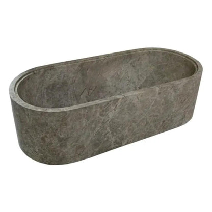 Tundra Gray Marble Freestanding Bathtub - Hand-Carved Matte Finish