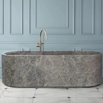 Tundra Gray Marble Freestanding Bathtub - Hand-Carved Matte Finish