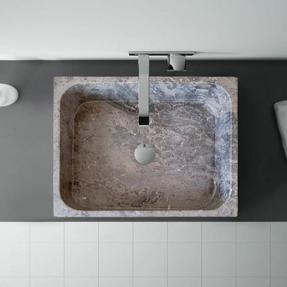 Tundra Gray Marble Farmhouse Bathroom Sink Handcrafted Apron Front