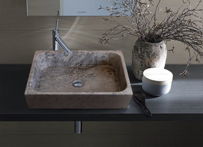 Tundra Gray Marble Farmhouse Bathroom Sink Handcrafted Apron Front