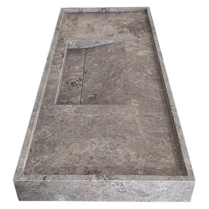 Wall Mount Tundra Grey Marble Bathroom Sink Rectangular Handcrafted