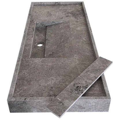 Wall Mount Tundra Grey Marble Bathroom Sink Rectangular Handcrafted