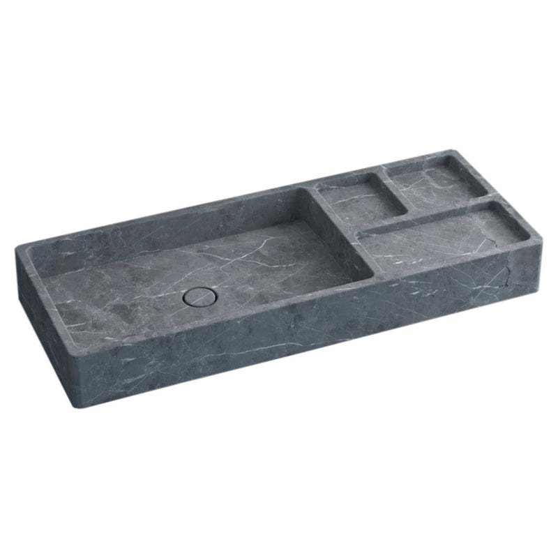 Tundra Gray Marble Wall Mount Rectangular Sink Handcrafted Modern Design 40x16x5