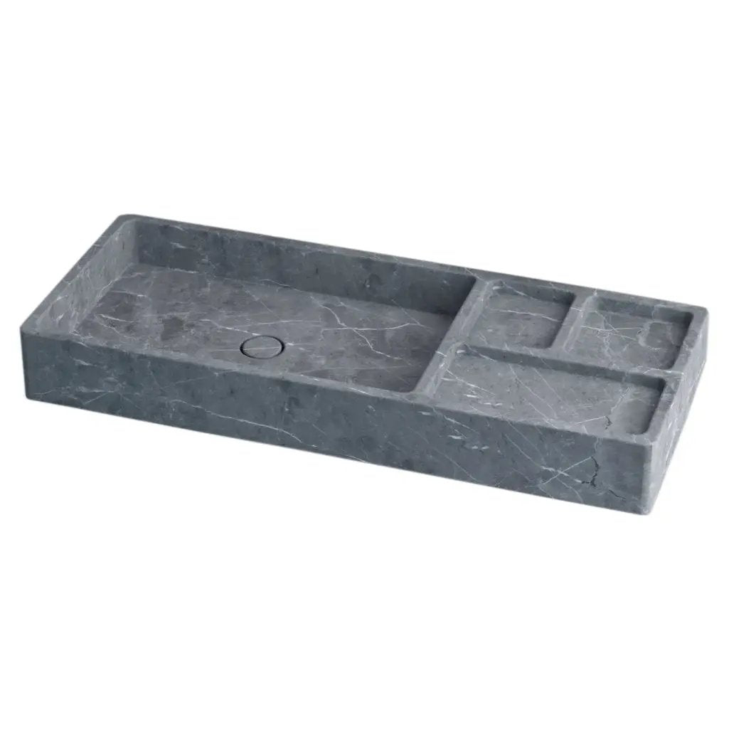 Handcrafted Tundra Gray Marble Wall Mount Bathroom Vanity Sink