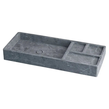 Handcrafted Tundra Gray Marble Wall Mount Bathroom Vanity Sink